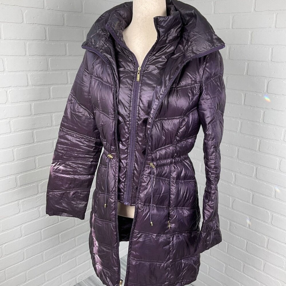 Ellen Tracy Co Coat Women Small Purple Puffer Hood Duck Down Midi Anorak Classic